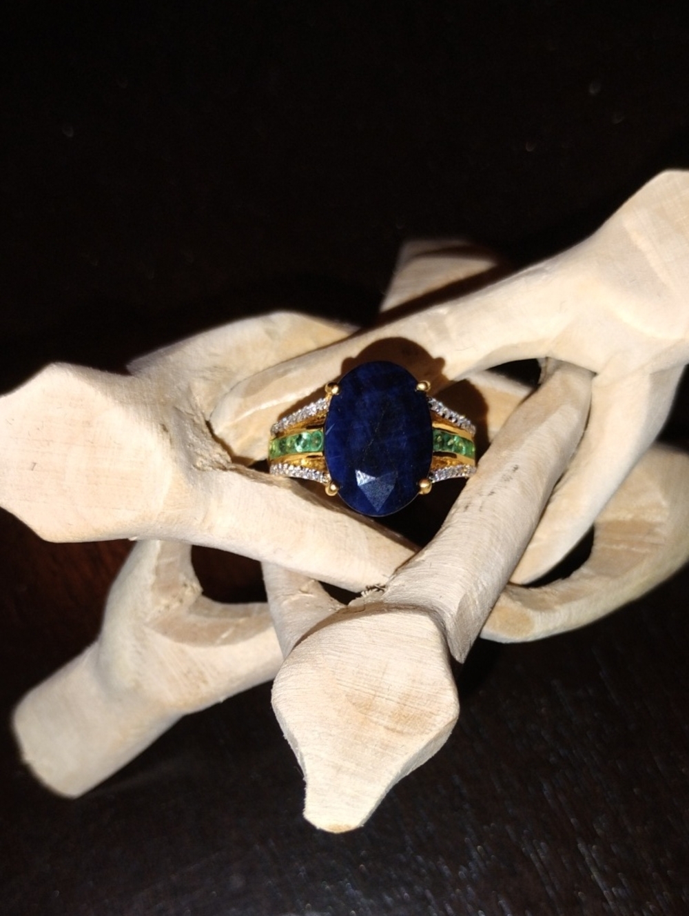 Blue Sapphire Multi Gemstone Ring In 18k Vermeil YG Over Sterling Silver - Picture 6 of 7